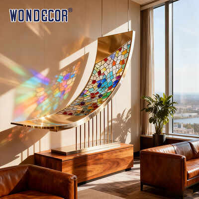 Hotel Guest Room Space Art Large Metal Stainless Steel Stained Glass Sculpture