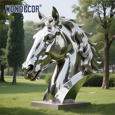 Extra Large Light Luxury Abstract Geometric Faceted Mirror Stainless Steel Horse Head Sculpture, Urban Landmark Landscape Art Statue For Outdoor Commercial Plaza