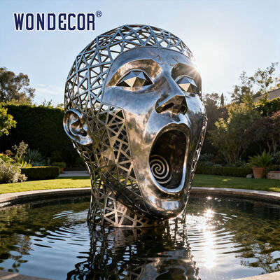 Customized modern 3D abstract screaming large stainless steel outdoor garden decoration facial sculpture