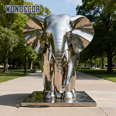 Large-Scale Stainless Steel Elephant Sculpture Outdoor Park Metal Animal Art